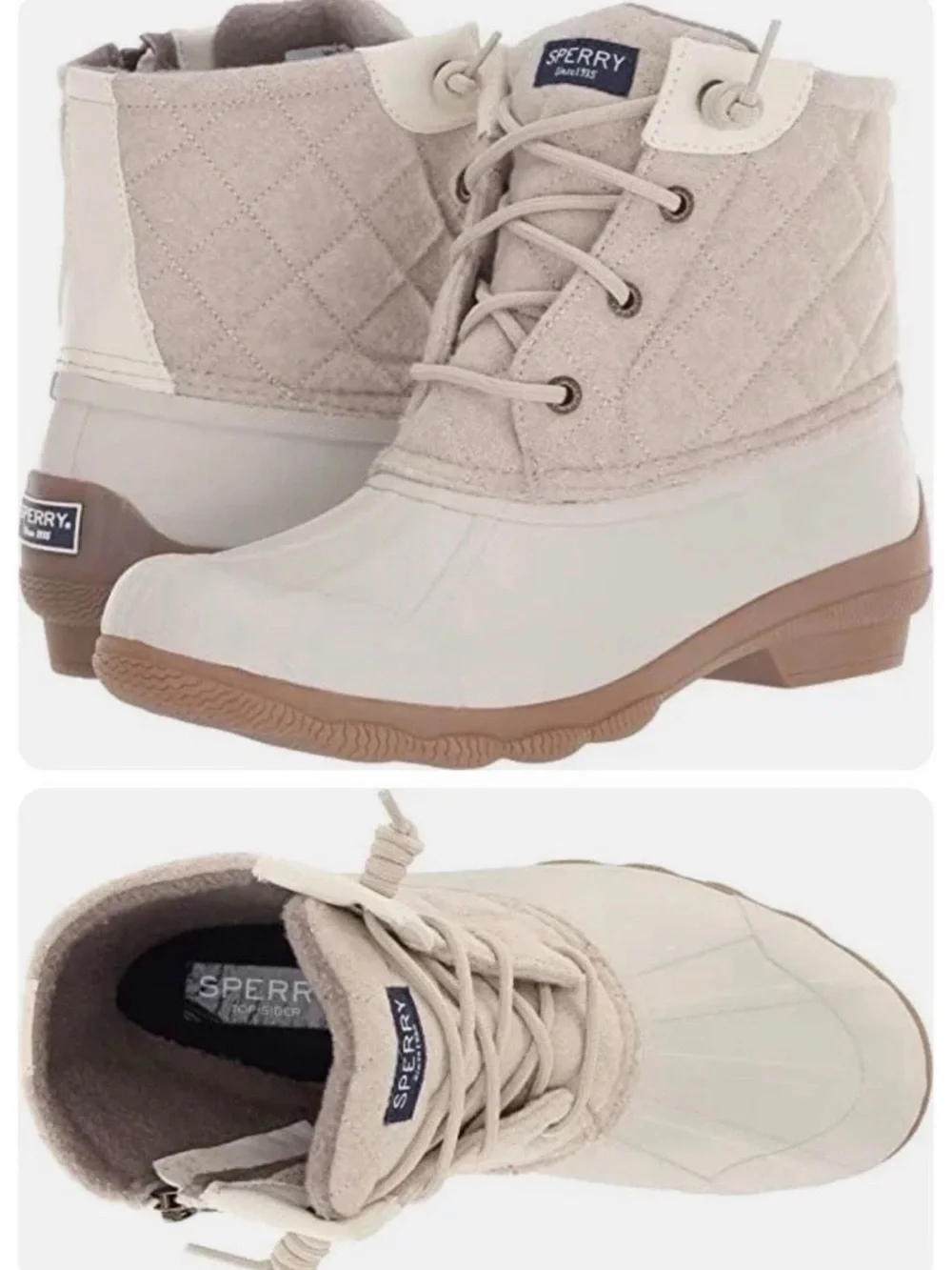 Sperry Women's Quilted Light Pink and Cream Duck Boots